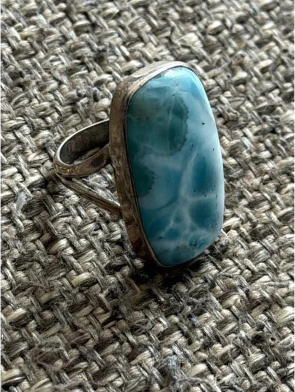 Natural Larimar Rectangular Cabochon 925 Sterling Silver Ring